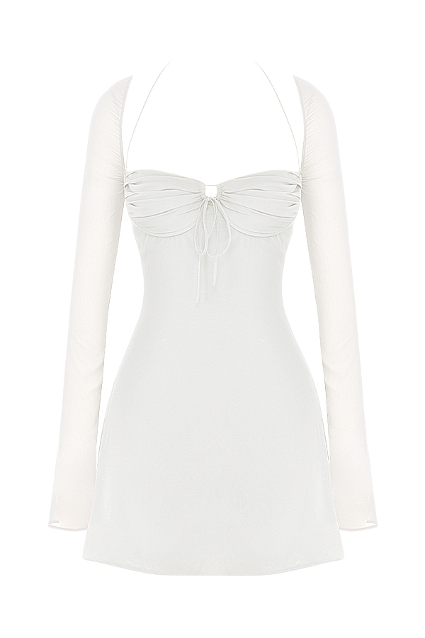 elfenbeinfarbenes chiffon-halter-minikleid