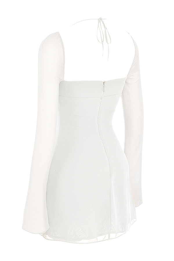 elfenbeinfarbenes chiffon-halter-minikleid