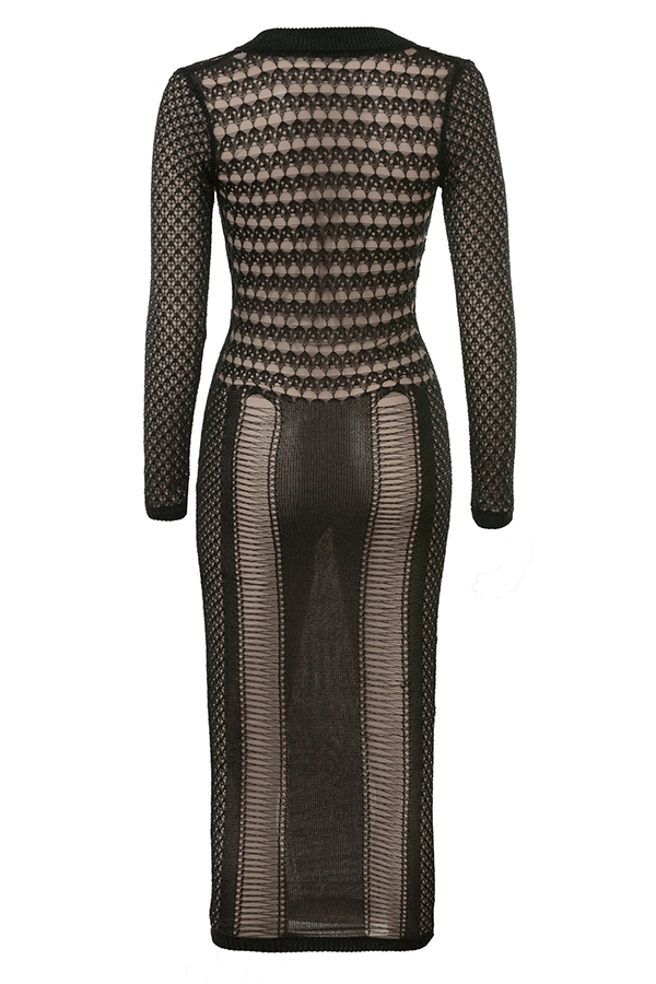 schwarzes tief ausgeschnittenes strick-midikleid
