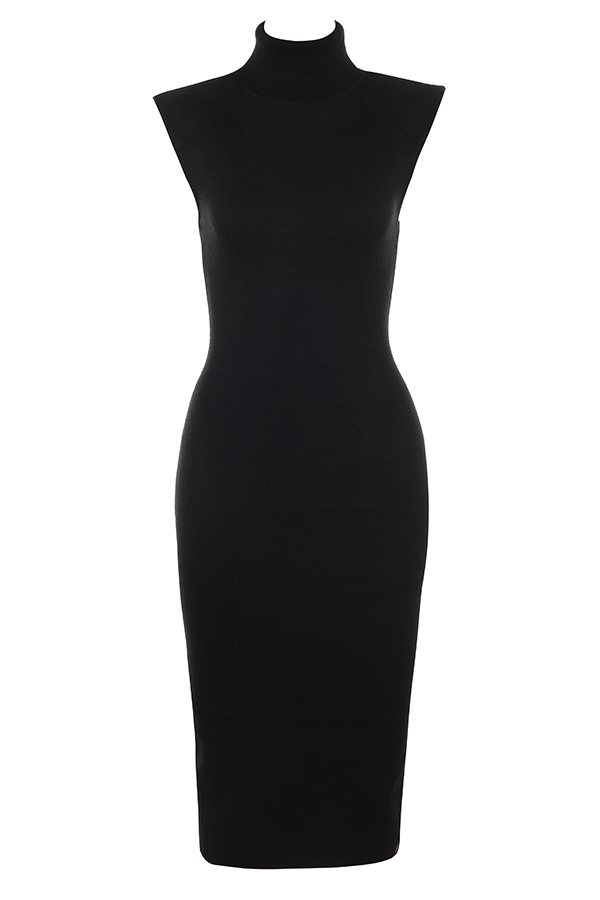 schwarzes midikleid aus kaschmir-mischgewebe mit rollkragen