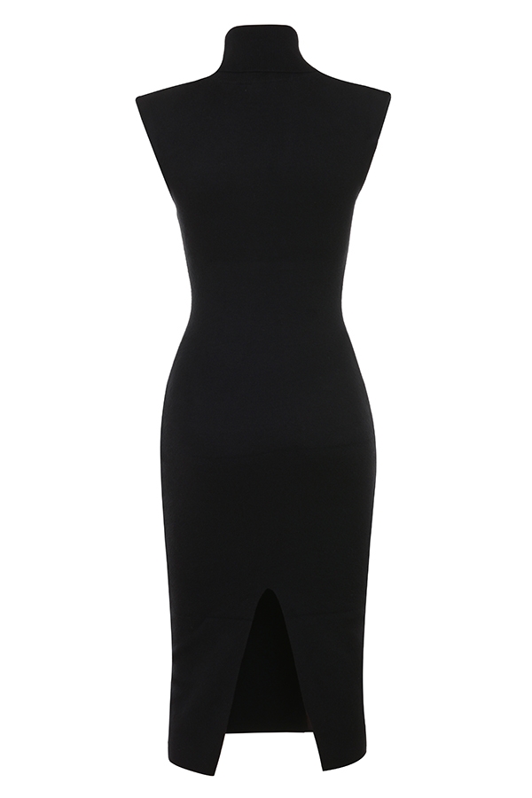 schwarzes midikleid aus kaschmir-mischgewebe mit rollkragen
