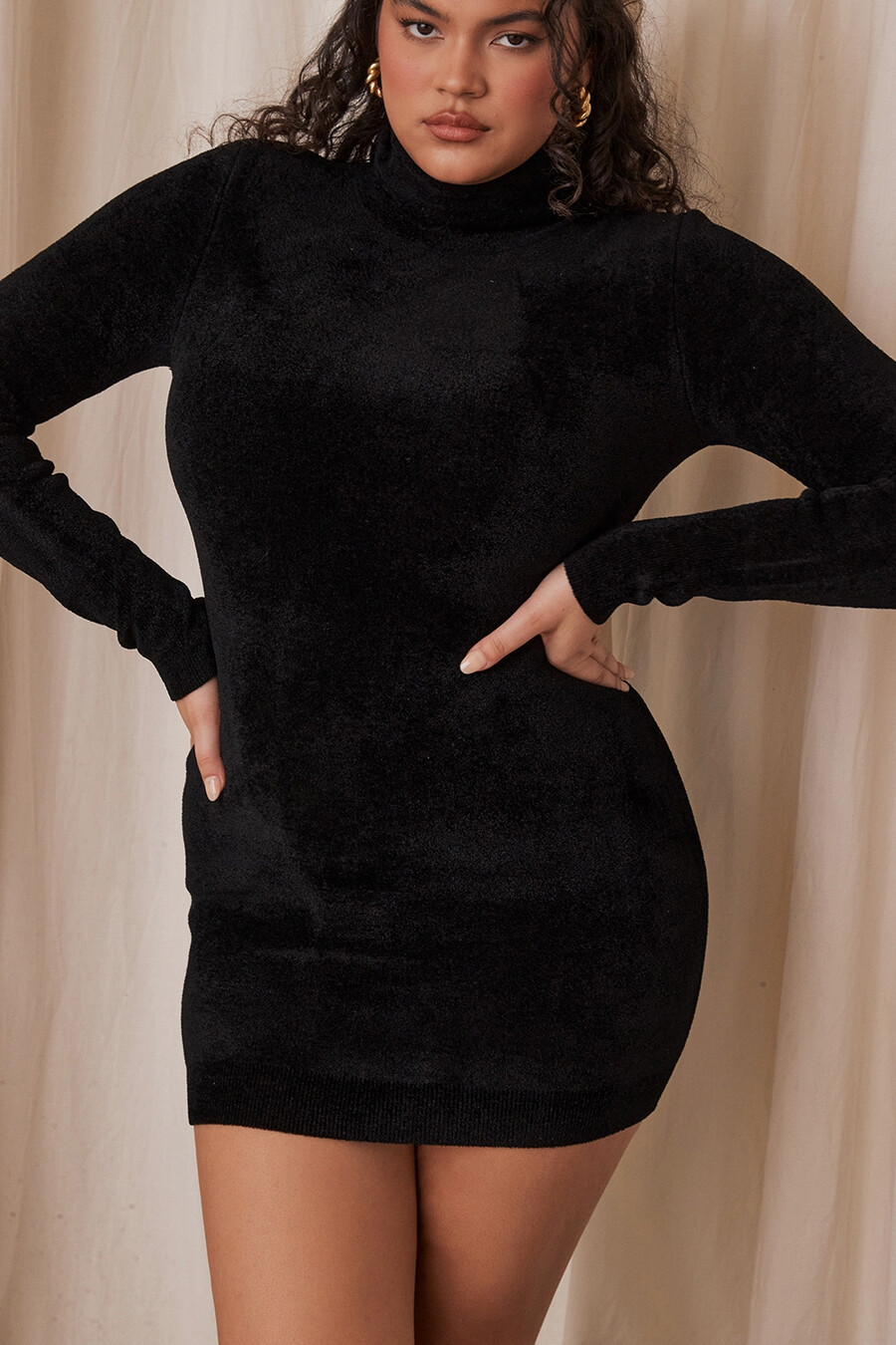 anthrazitfarbenes chenille-minikleid