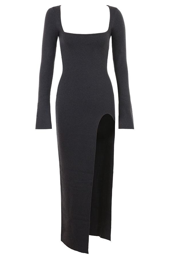 maxikleid aus anthrazitfarbenem kaschmirstrick