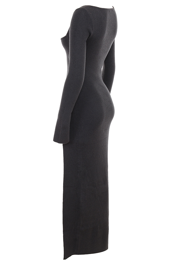 maxikleid aus anthrazitfarbenem kaschmirstrick