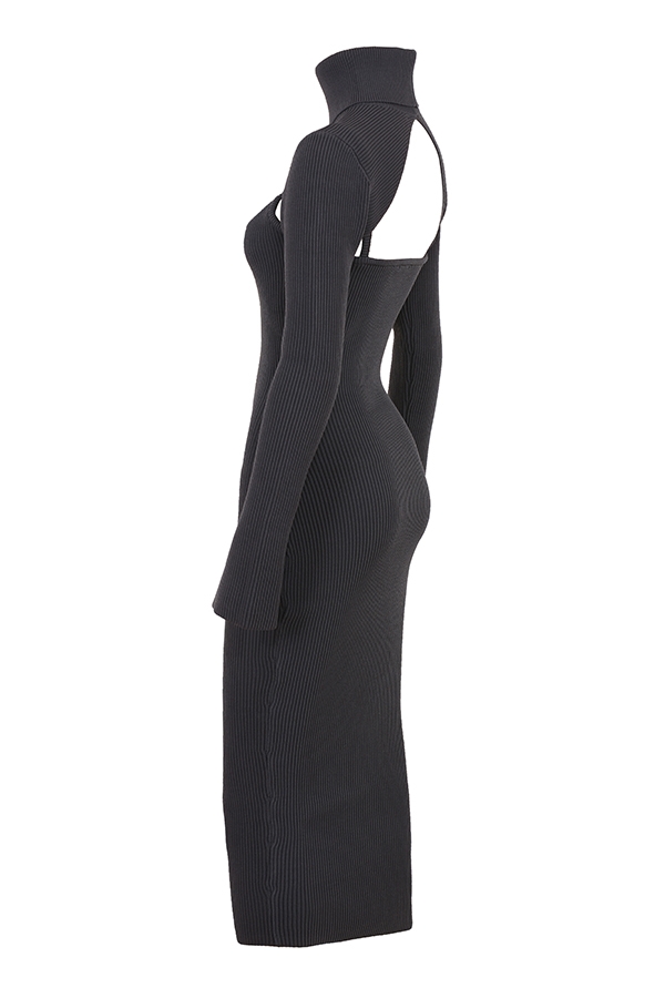 anthrazitfarbenes strick-midikleid
