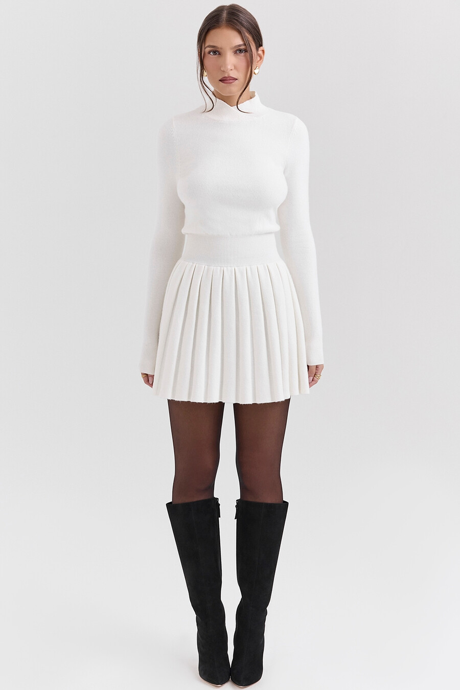 weißes plissiertes minikleid aus kaschmirmischung