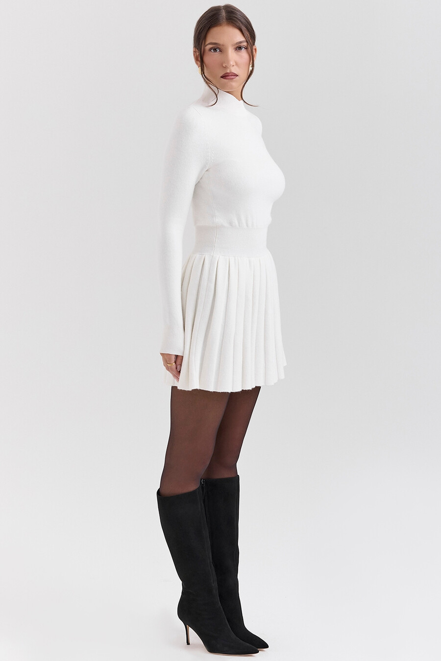 weißes plissiertes minikleid aus kaschmirmischung