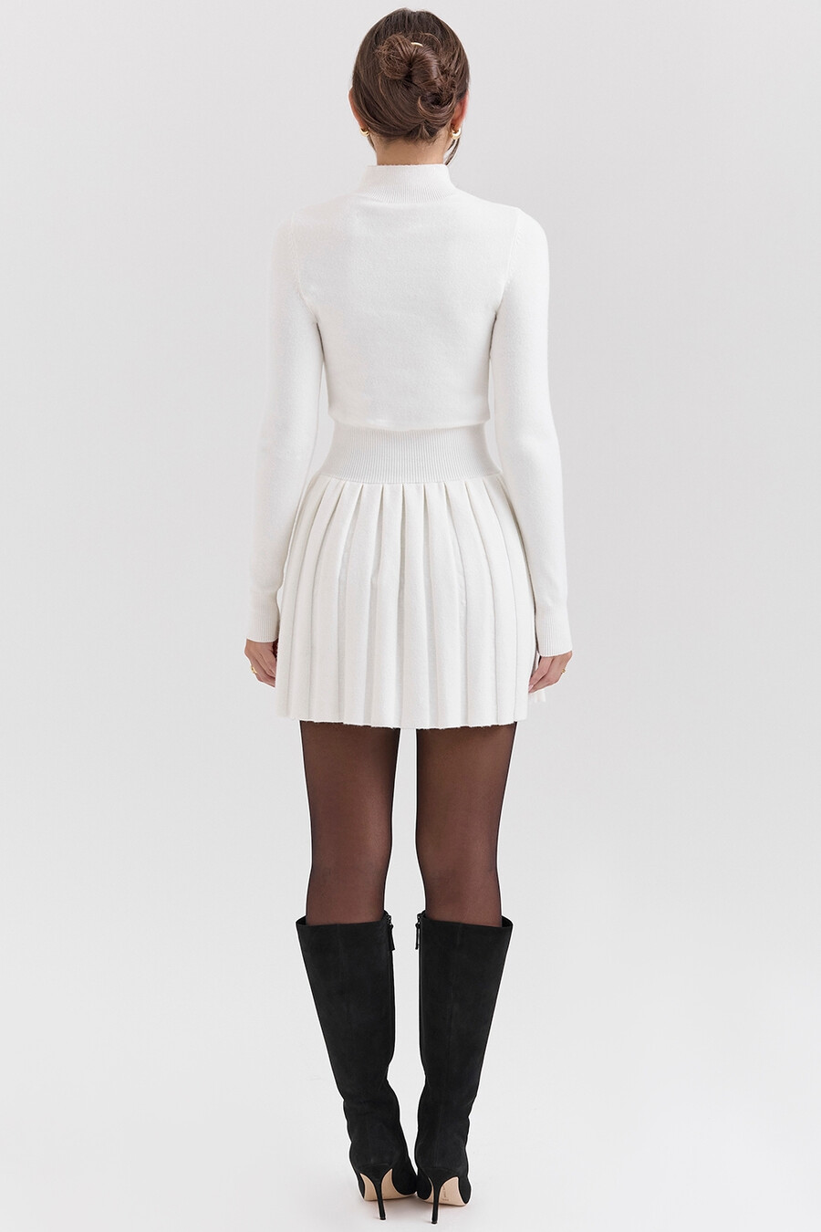 weißes plissiertes minikleid aus kaschmirmischung
