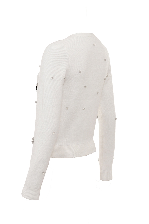 elfenbeinfarbene weiche mohair-strickjacke mit verzierungen