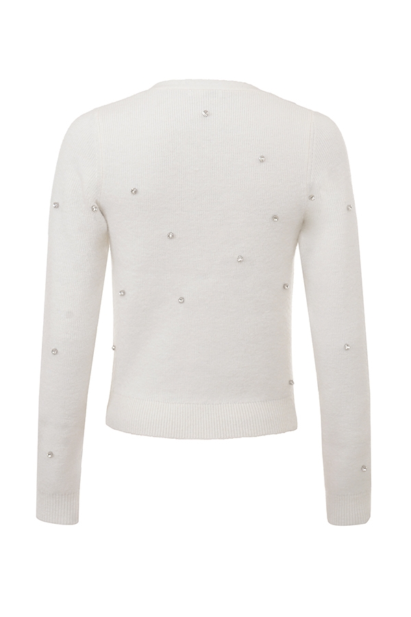elfenbeinfarbene weiche mohair-strickjacke mit verzierungen