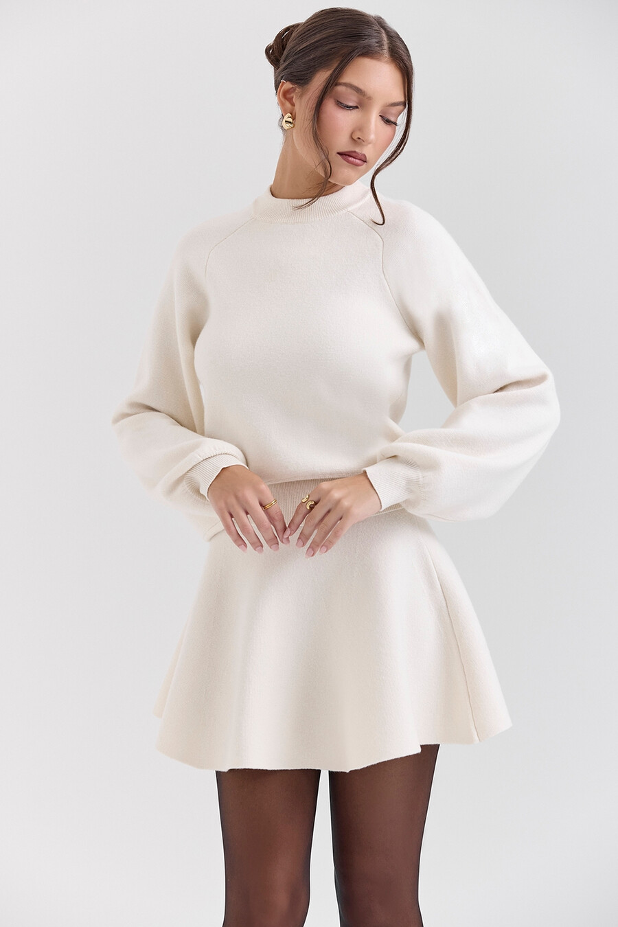 cremefarbener woll-kaschmir-pullover schwer gestrickt