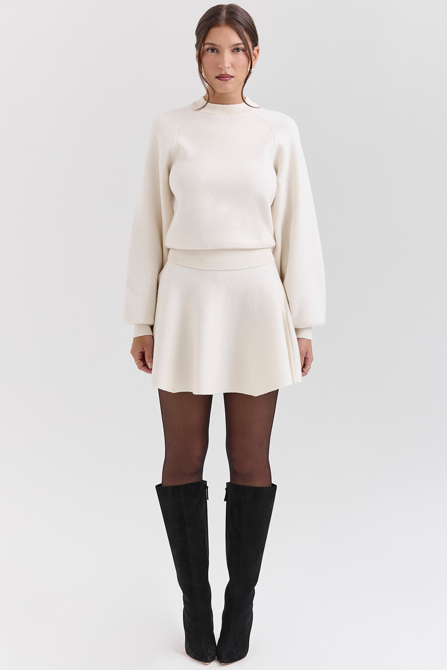 cremefarbener woll-kaschmir-pullover schwer gestrickt