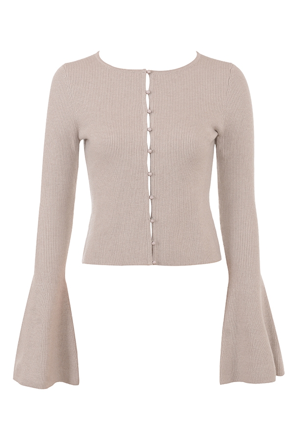 langarm-strickjacke aus wolle und kaschmir in beige