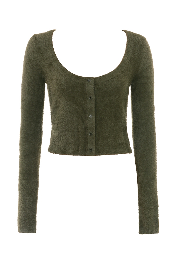 khakifarbene weiche flauschige strickjacke