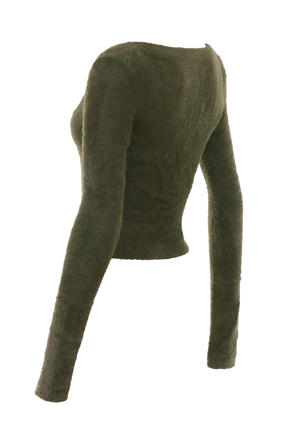 khakifarbene weiche flauschige strickjacke