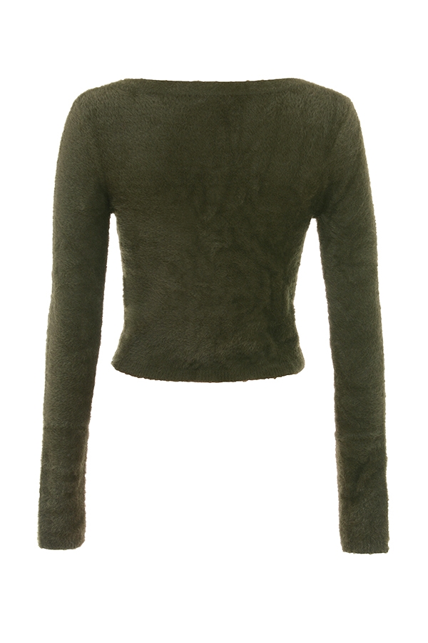 khakifarbene weiche flauschige strickjacke