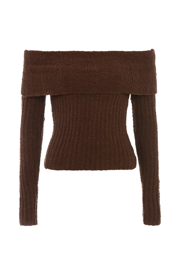 schokoladenbraunes weiches bouclé-strickoberteil