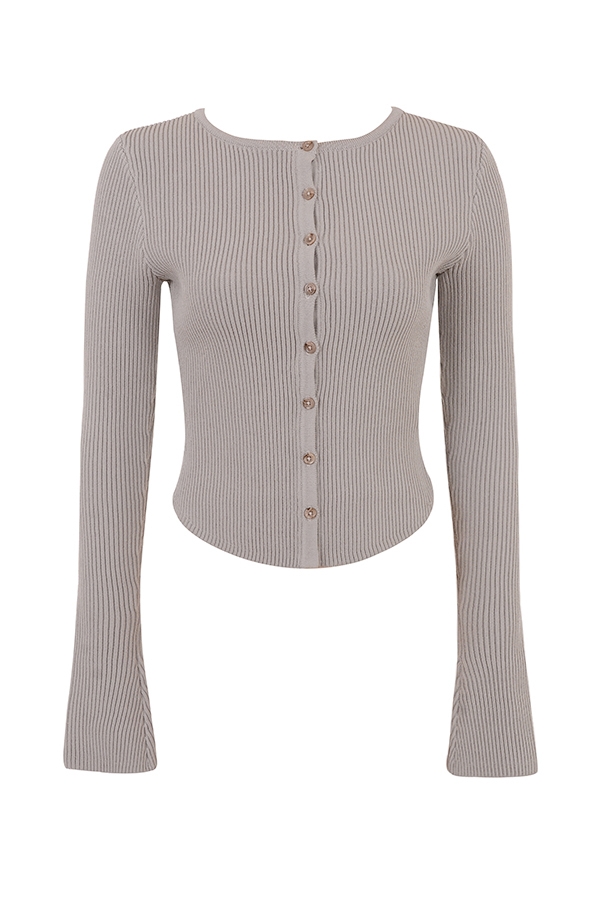 taupefarbener rippstrick-cardigan