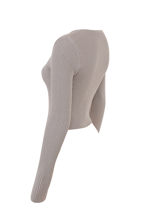 taupefarbener rippstrick-cardigan