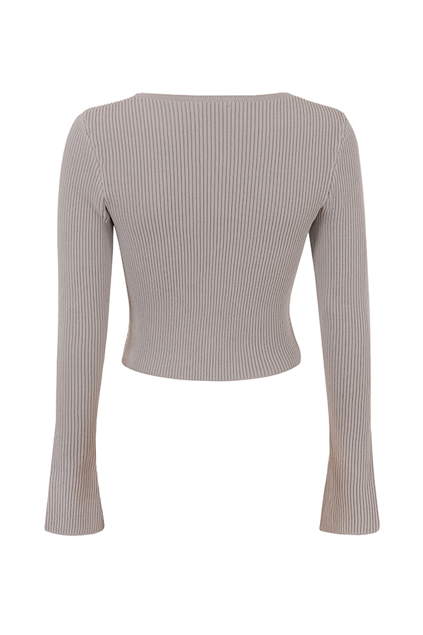 taupefarbener rippstrick-cardigan