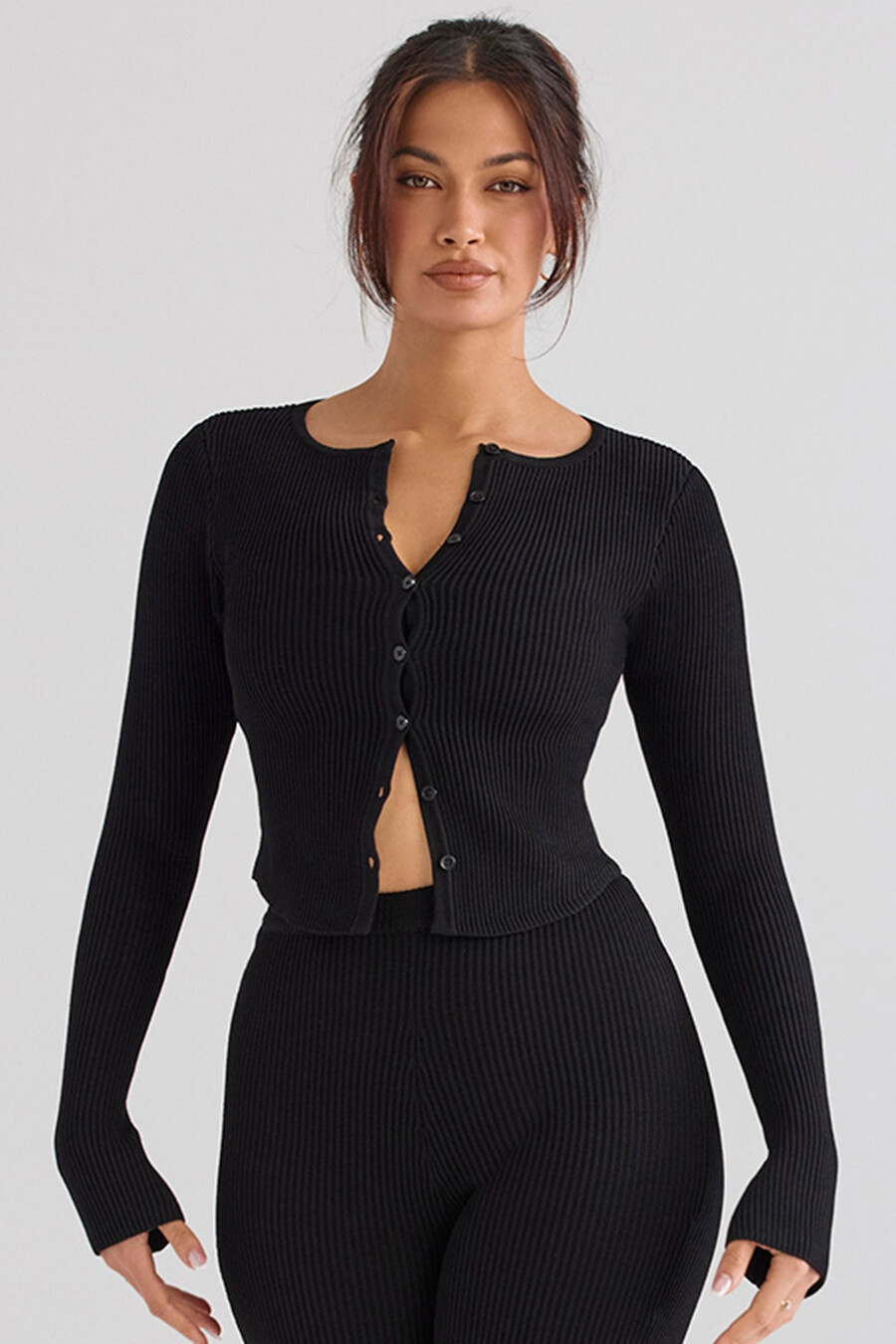 schwarzer rippstrick-cardigan