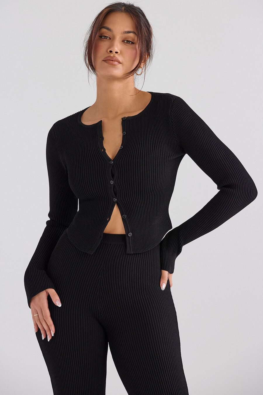 schwarzer rippstrick-cardigan