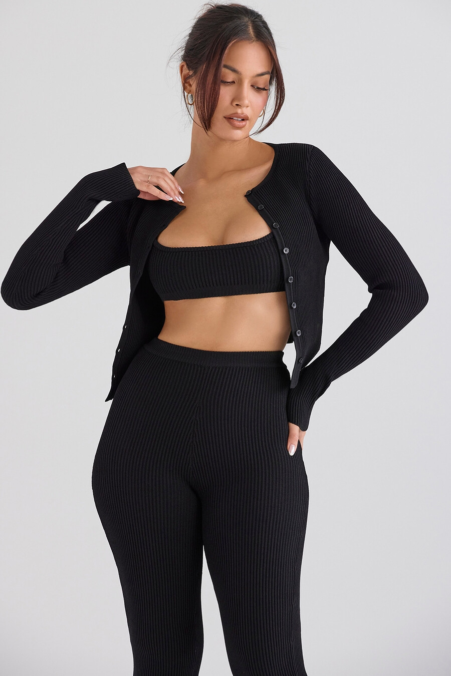 schwarzer rippstrick-cardigan