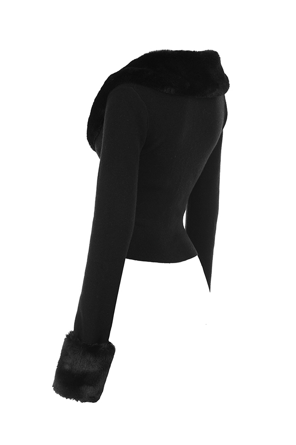 schwarze strickjacke mit kunstpelzbesatz