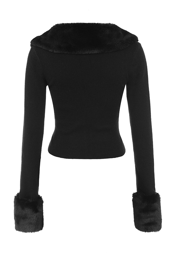 schwarze strickjacke mit kunstpelzbesatz