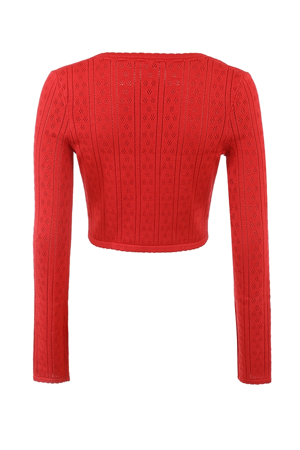 kirschrotes rippstrickoberteil