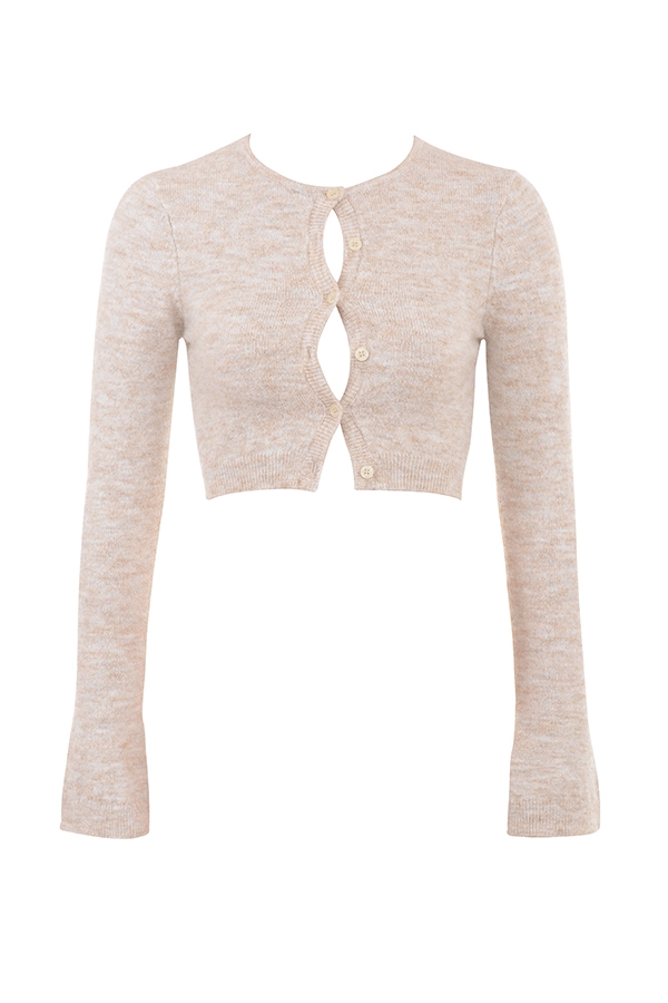 flauschiger kurzer strickcardigan in haferflockenfarbe
