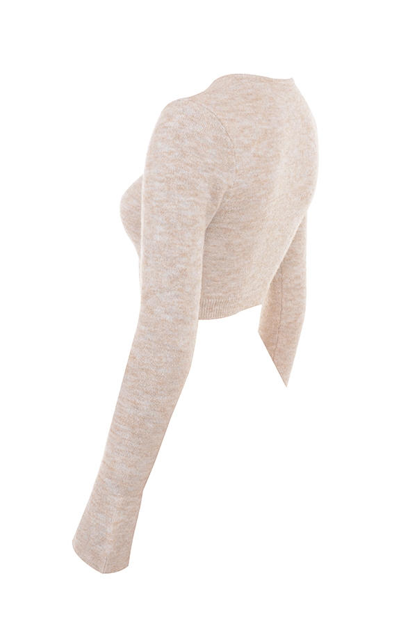 flauschiger kurzer strickcardigan in haferflockenfarbe