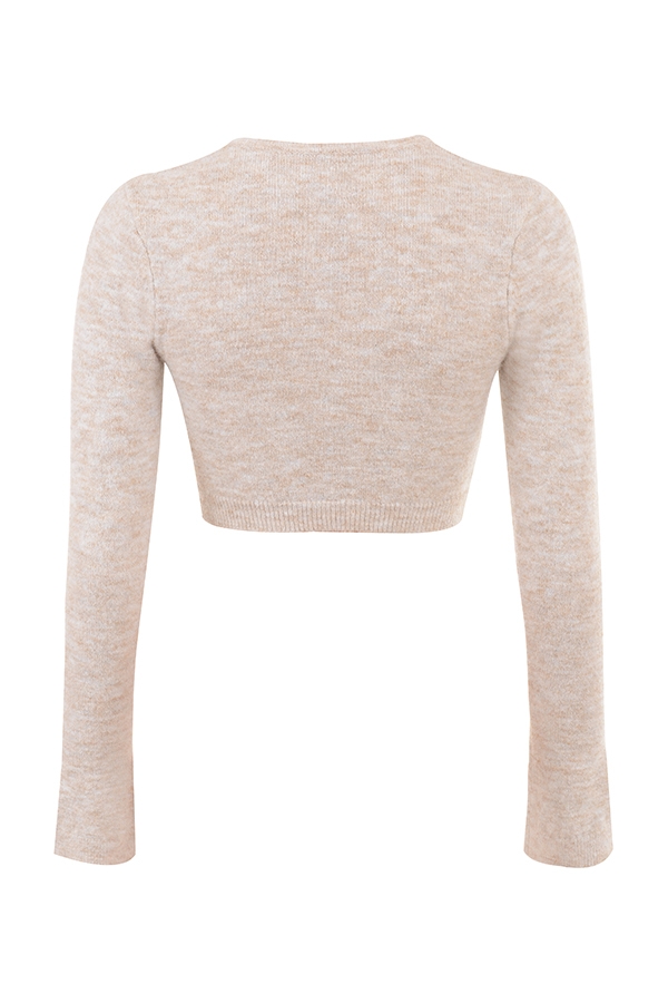 flauschiger kurzer strickcardigan in haferflockenfarbe
