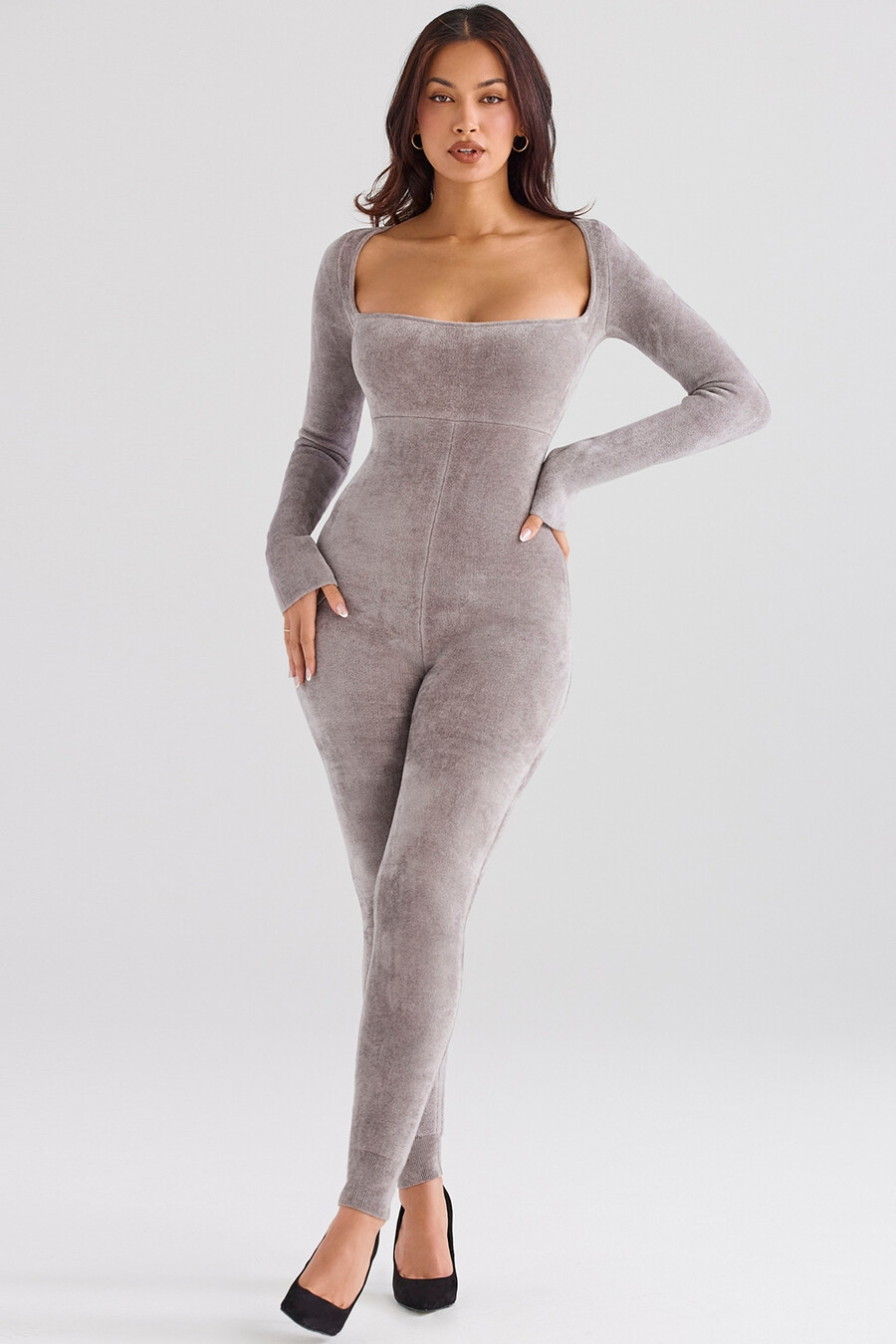 loungewear jumpsuit aus schwerem chenille in nerzoptik