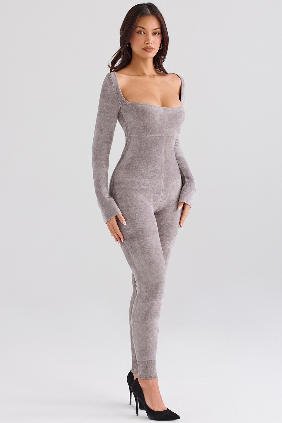 loungewear jumpsuit aus schwerem chenille in nerzoptik