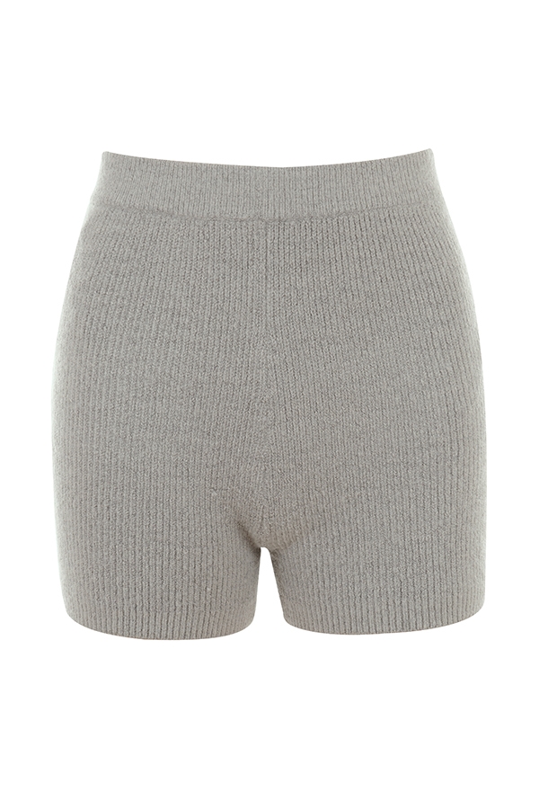 graue strickshorts mit hohem bund