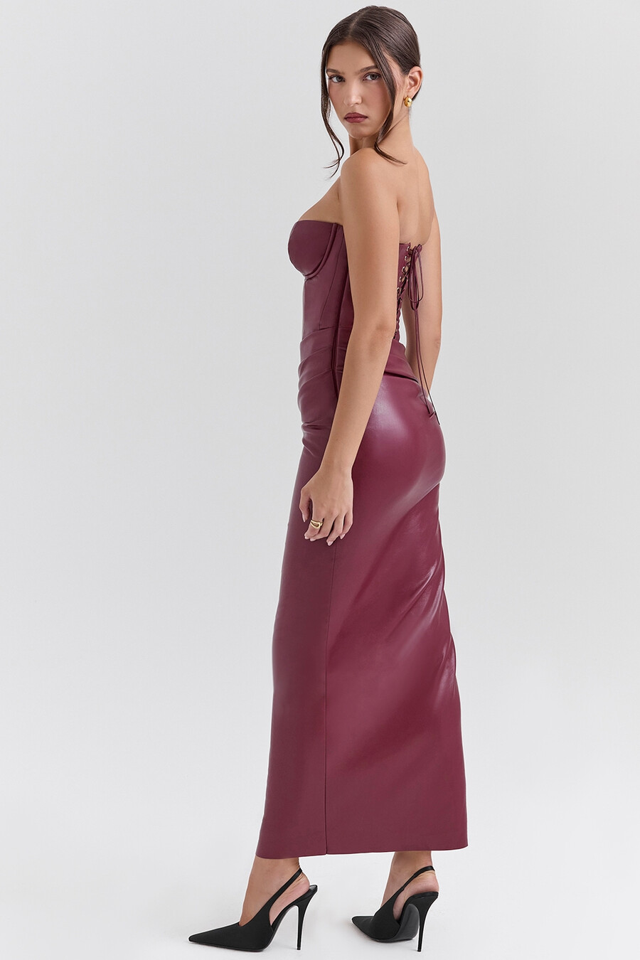 cabernet veganes leder midikleid