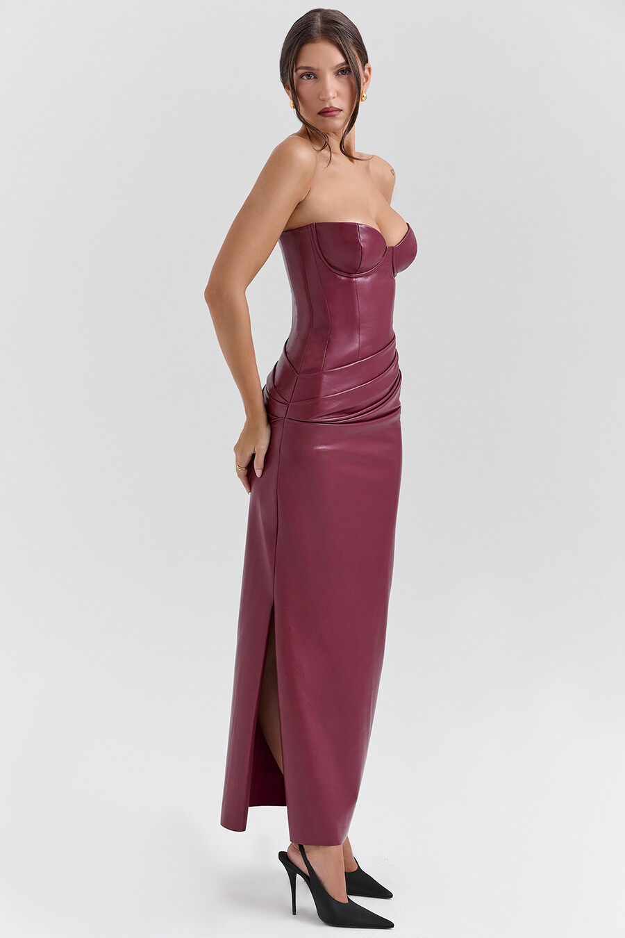 cabernet veganes leder midikleid