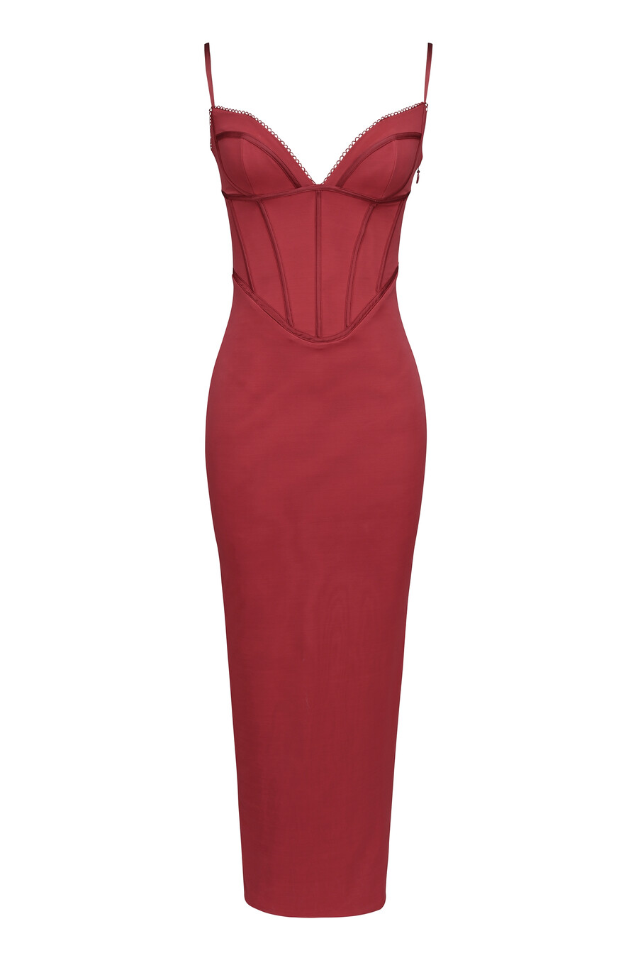 weinrotes figurbetontes maxikleid aus mesh