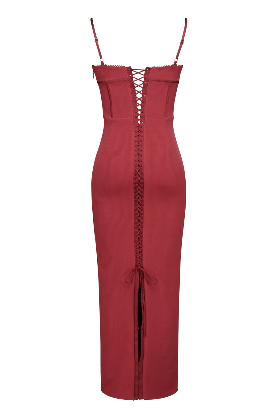 weinrotes figurbetontes maxikleid aus mesh