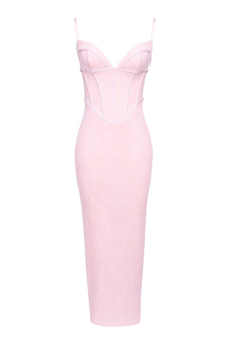 rosa figurbetontes maxikleid aus mesh