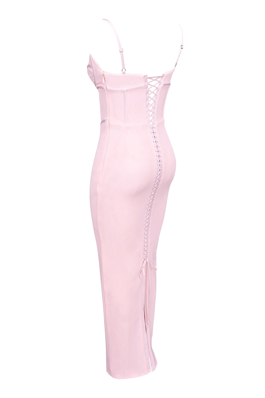 rosa figurbetontes maxikleid aus mesh