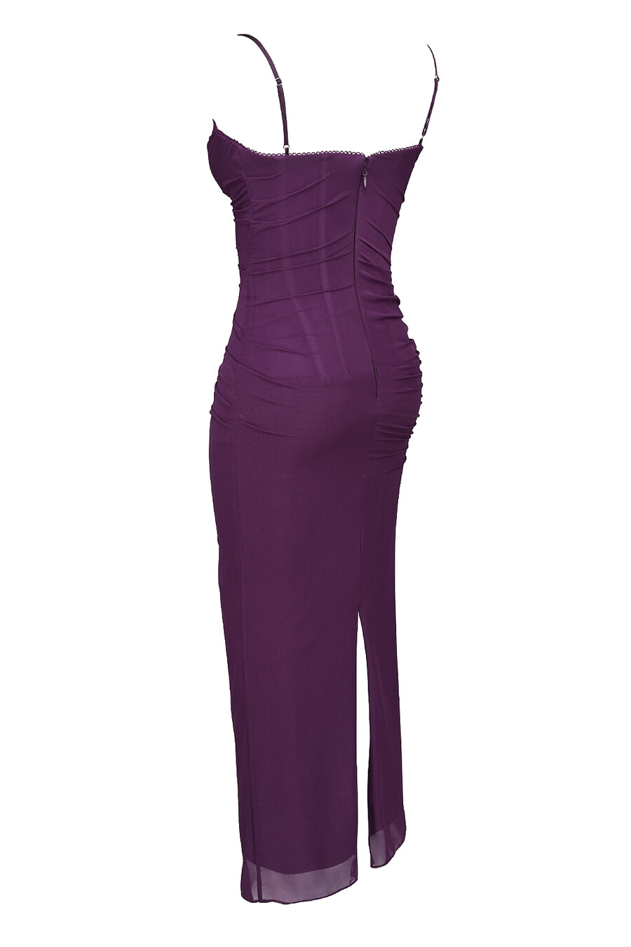 maxikleid aus traubenfarbenem mesh-korsett