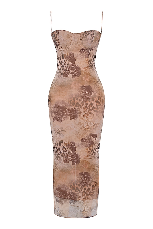 cremefarbenes maxikleid mit blumenmuster