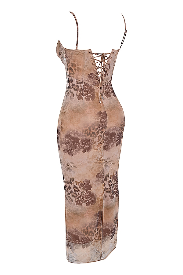 cremefarbenes maxikleid mit blumenmuster