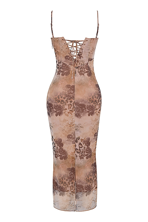 cremefarbenes maxikleid mit blumenmuster