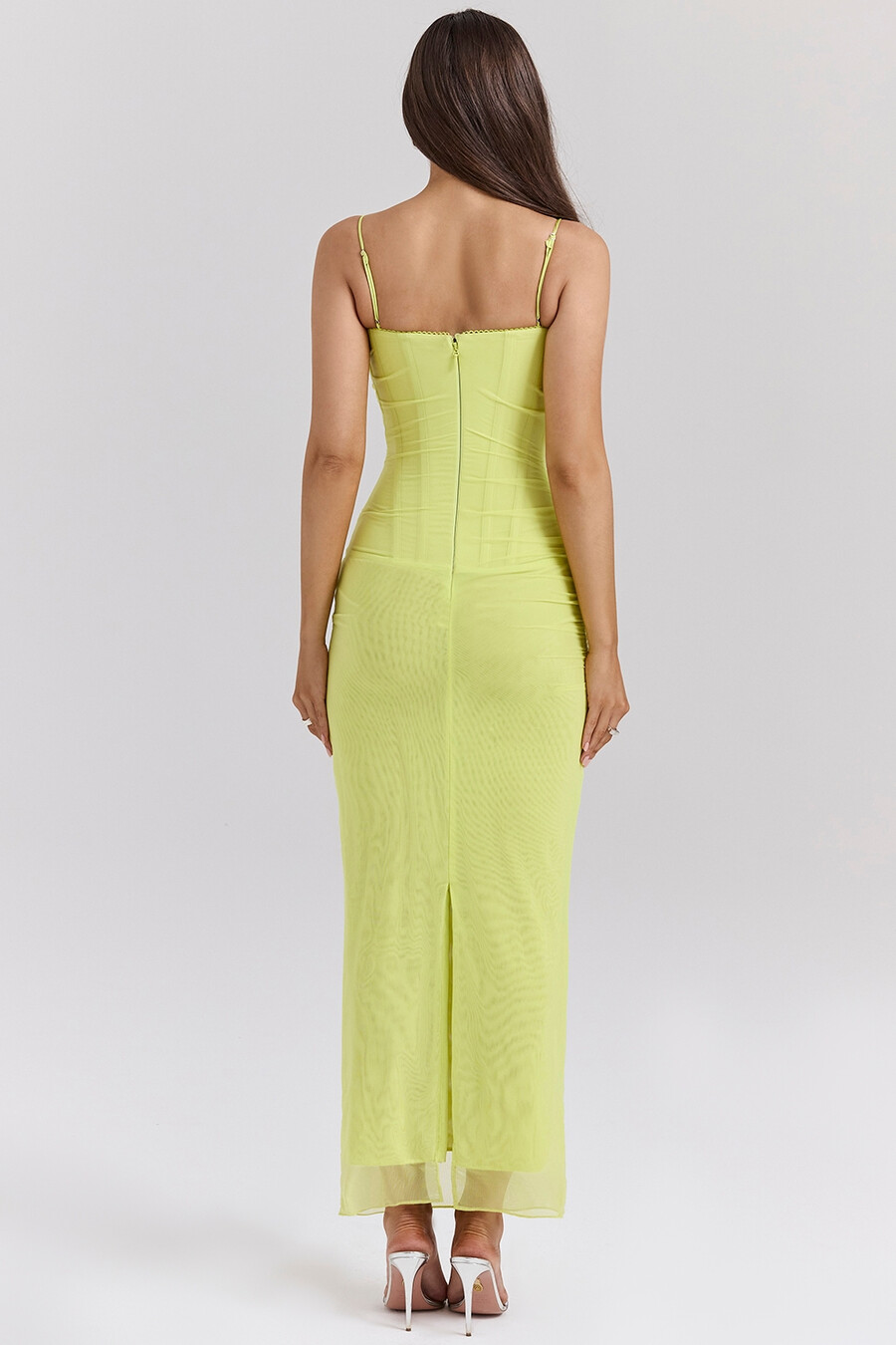 limettengrünes korsett-maxikleid