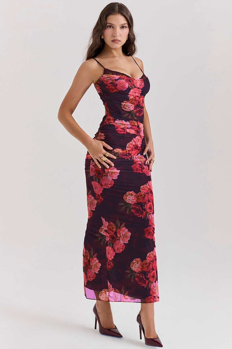 romantisches maxikleid mit blumenmuster