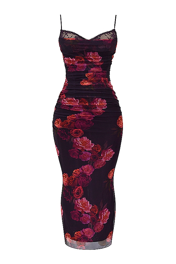 romantisches maxikleid mit blumenmuster