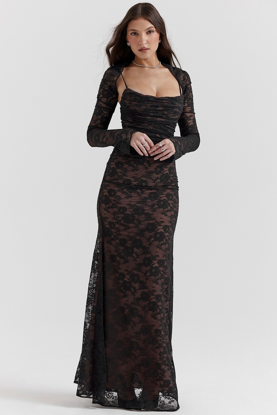 schwarzes maxikleid aus spitze